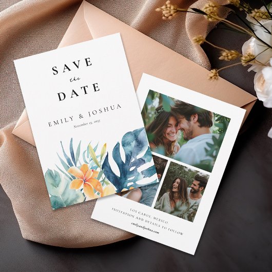 Hochzeit tropischer Flora Save The Date