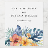 Hochzeit tropischer Flora Weinetikett (Einzelnes Label)