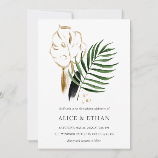 Hochzeit tropischer Pflanzen Einladung (Vorderseite)
