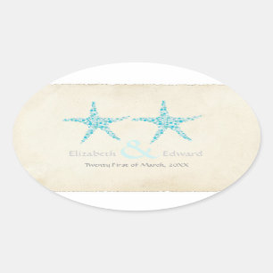 Hochzeit Türkis Aqua Starfish Save the Date Ovaler Aufkleber