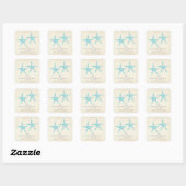 Hochzeit Türkis Aqua Starfish Save the Date Quadratischer Aufkleber (Blatt)