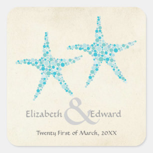 Hochzeit Türkis Aqua Starfish Save the Date Quadratischer Aufkleber