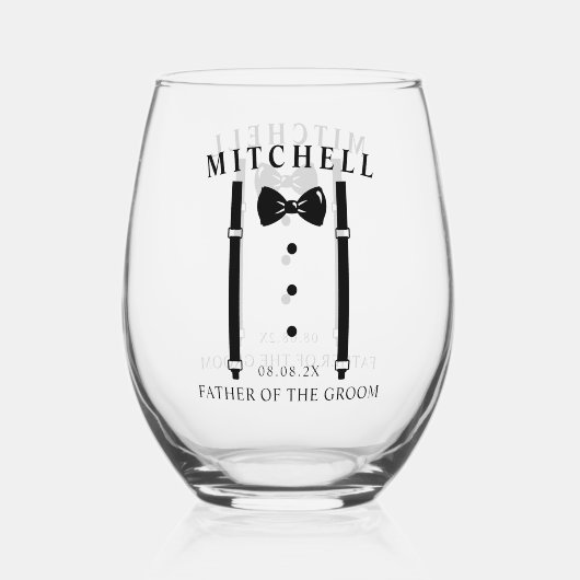 Hochzeit Tuxedo Personalisierter Vater des Bräutig Weinglas Ohne Stiel (Rückseite)