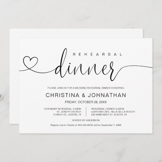 Hochzeit und Abendessen, Moderne Kalligrafie I Einladung (Vorne/Hinten)