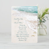 Hochzeit und Starfish am Strand Einladung (Stehend Vorderseite)