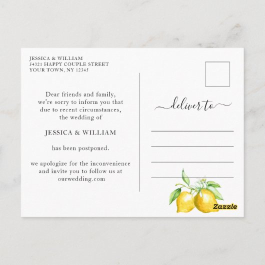 Hochzeit verändern das Datum, an dem Lemons Blosso Postkarte (Rückseite)