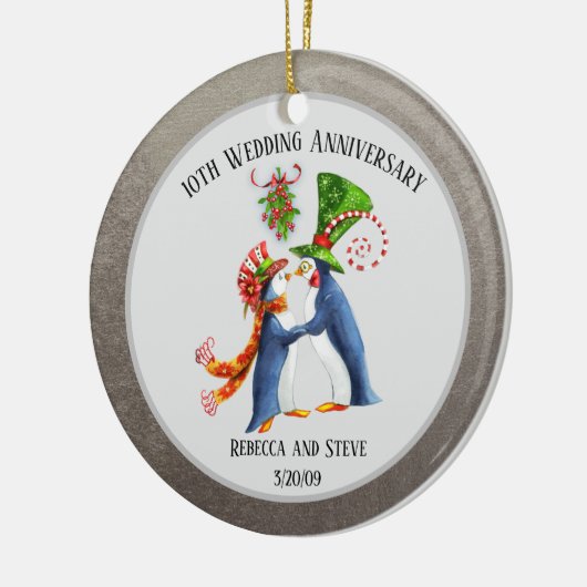 Hochzeit Verheirateten Paarjubiläum Pinguin Silver Keramik Ornament (Links)
