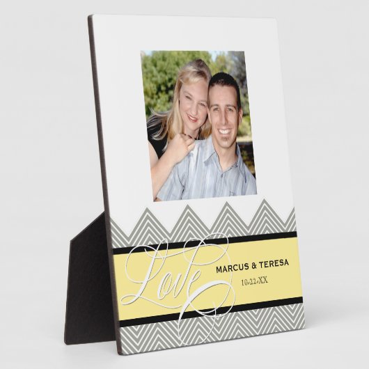 Hochzeit Verlobt Chic Zickzack Moderne Personalisi Fotoplatte (Seite)