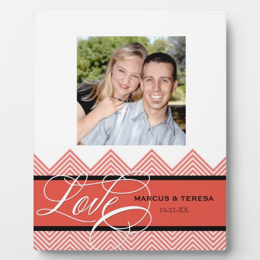 Hochzeit Verlobt Chic Zickzack Moderne Personalisi Fotoplatte (Vorderseite)