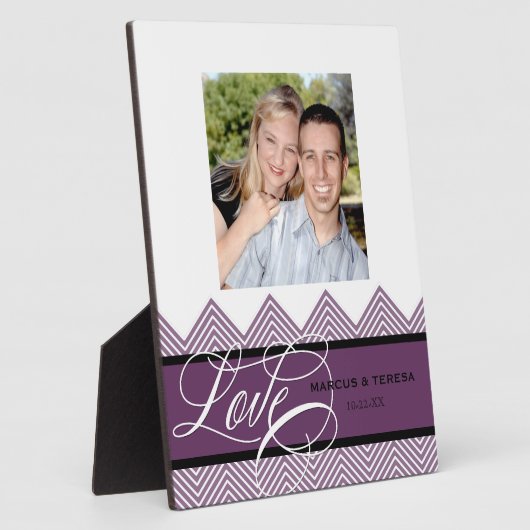 Hochzeit Verlobt Chic Zickzack Moderne Personalisi Fotoplatte (Seite)