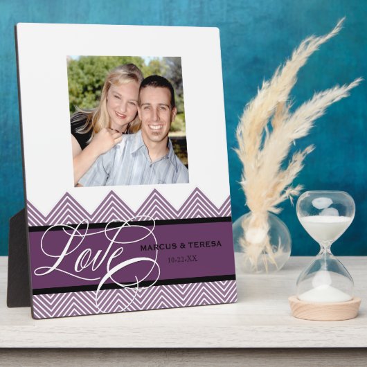 Hochzeit Verlobt Chic Zickzack Moderne Personalisi Fotoplatte (Seite)