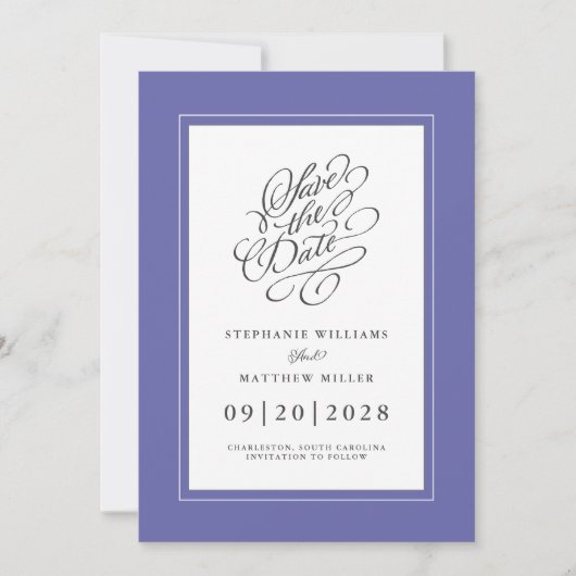 Hochzeit Verlobung Chic Elegant Trendy Periwinkle Save The Date (Vorderseite)