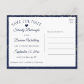 Hochzeit Verlobung Gold Navy Blue Save the Date Postkarte (Rückseite)