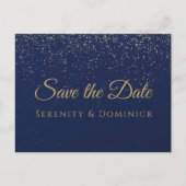 Hochzeit Verlobung Gold Navy Blue Save the Date Postkarte (Vorderseite)