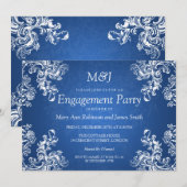 Hochzeit Verlobung Vintagen Wirbel 2 Sapphire Blue Einladung (Vorne/Hinten)