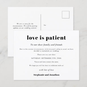 Hochzeit verschoben Liebe ist geduldig Neue Termin Ankündigungspostkarte