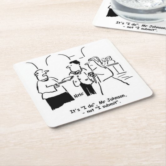 Hochzeit. Vicar sagt Bridegroom, es sei "Ich tue". Rechteckiger Pappuntersetzer (angewinkelt)