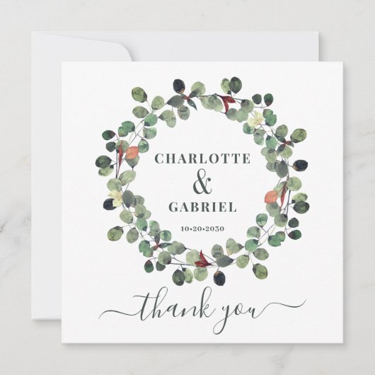 Hochzeit Vielen Dank Eukalyptus Greenery Dankeskarte (Vorderseite)
