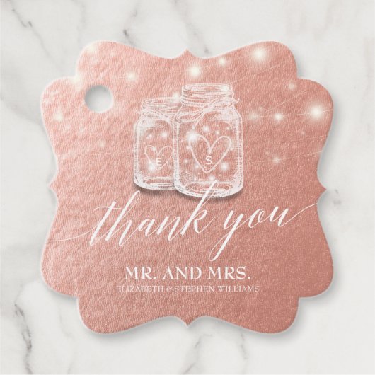 Hochzeit Vielen Dank Mason Jar String Light Rose G Geschenkanhänger (Vorderseite)