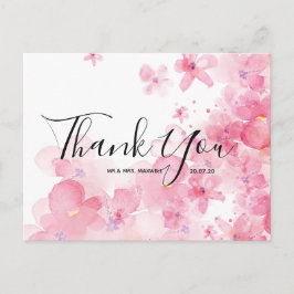 Hochzeit Vielen Dank Pink Watercolor Script Postca Postkarte