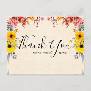 Hochzeit Vielen Dank Romantische Blumenschrift Pos Postkarte
