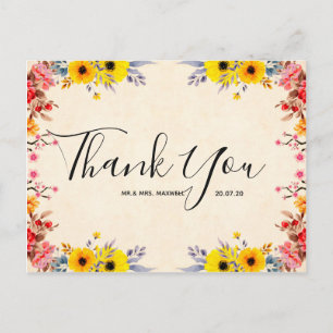 Hochzeit Vielen Dank Romantische Blumenschrift Pos Postkarte