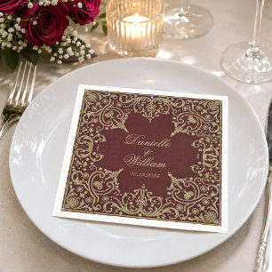 Hochzeit Vintage Burgund Gold Elegantes Skript Serviette