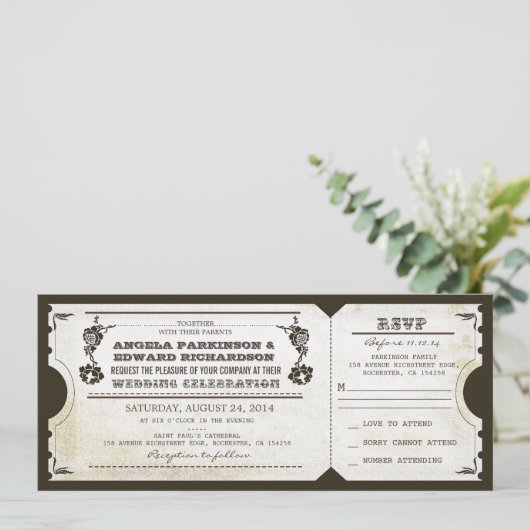 Hochzeit Vintage Einladung mit UAWG Design (Stehend Vorderseite)