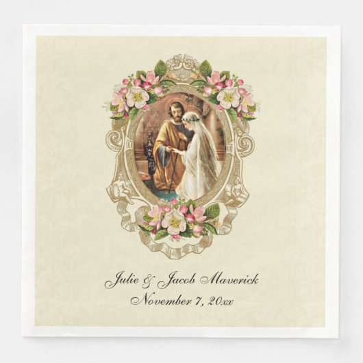 Hochzeit Vintage Jungfrau Mary St. Joseph Katholic Serviette (Vorderseite)