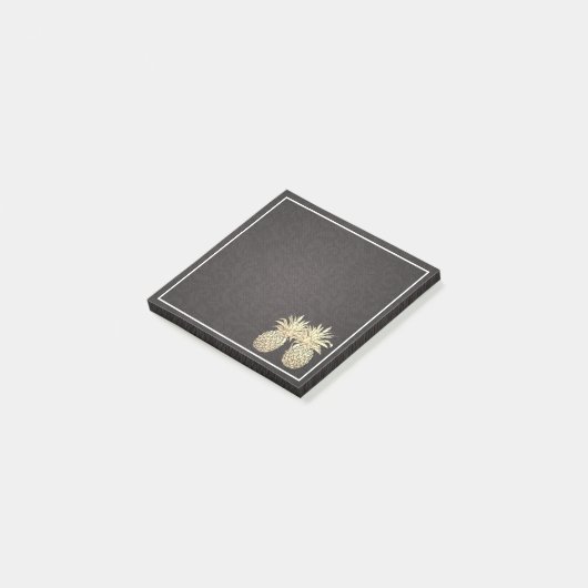 Hochzeit Vintage Modern Schwarz Gold Ananas Paar Post-it Klebezettel (angewinkelt)