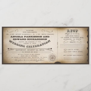 Hochzeit Vintage-Ticket-Einladung mit RSVP-Design Einladung