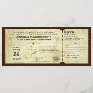 Hochzeit Vintage-Ticket-Einladung mit RSVP-Design Einladung