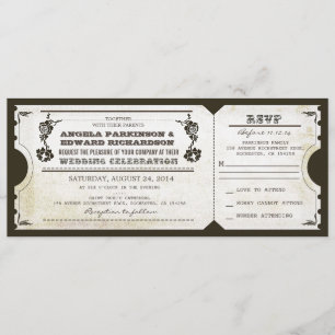 Hochzeit Vintage-Ticket-Einladung mit RSVP-Design Einladung