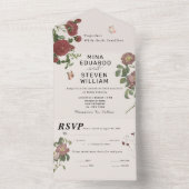 Hochzeit Vintager Blütenschmetterlinge All In One Einladung (Innen Boden)