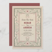 Hochzeit Vintager künstlerischer Blumenarten Save The Date (Vorne/Hinten)