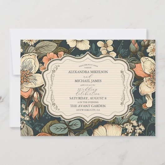 Hochzeit Vintager Navy-Fall-Blume Einladung (Vorderseite)