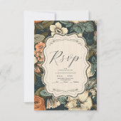 Hochzeit Vintager Navy-Fall-Blume RSVP Karte (Vorderseite)
