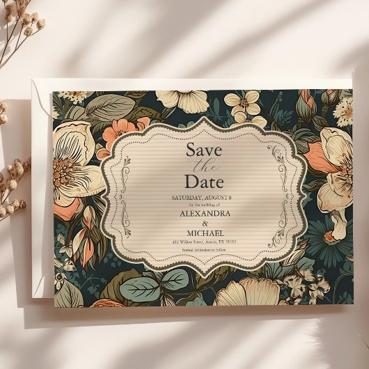 Hochzeit Vintager Navy-Fall-Blume Save The Date
