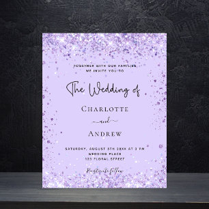 Hochzeit violett glitzer schrift budget einladung  flyer