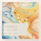 Hochzeit von abstrakten Meereswellen und Sandstein Glasuntersetzer (Vorderseite)