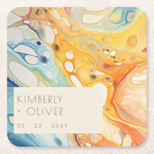 Hochzeit von abstrakten Meereswellen und Sandstein Rechteckiger Pappuntersetzer