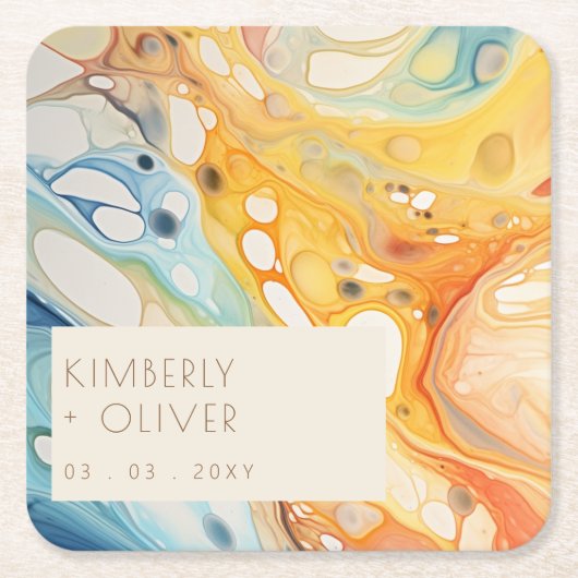 Hochzeit von abstrakten Meereswellen und Sandstein Rechteckiger Pappuntersetzer (Vorderseite)