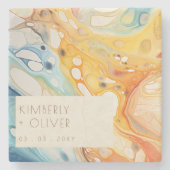 Hochzeit von abstrakten Meereswellen und Sandstein Steinuntersetzer (Vorderseite)