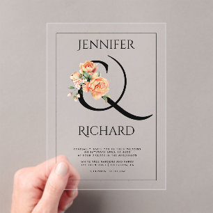 Hochzeit von Ampersand und Pfirsichbäumen Acryleinladungen