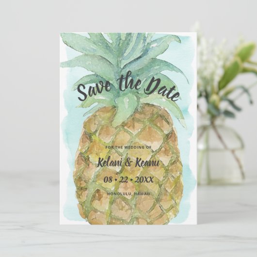 Hochzeit von Ananas im tropischen Meer Save The Date (Stehend Vorderseite)