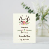 Hochzeit von Antlern & Blume Monogramm speichern S Ankündigungspostkarte (Stehend Vorderseite)
