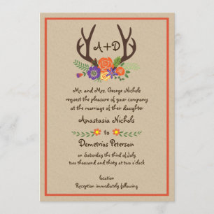 Hochzeit von Antlern und Blume Einladung
