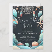 Hochzeit von Aqua Sand aus gestapeltem Meerglas Save The Date (Vorderseite)