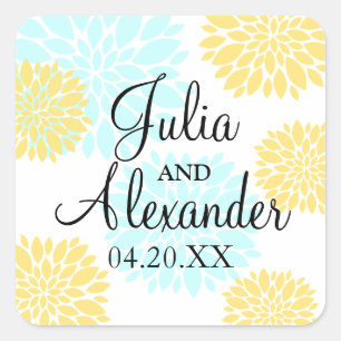 Hochzeit von Aqua und hellgelben Blütenburgen Quadratischer Aufkleber