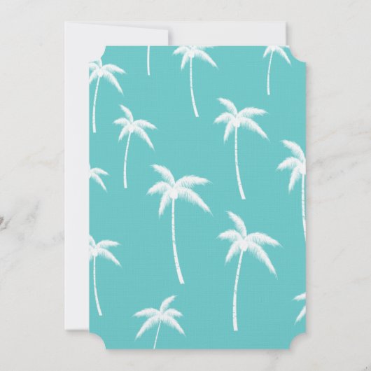 Hochzeit von Aqua und weißen Palmen Einladung (Rückseite)